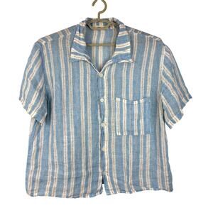 CP Shades Short Sleeve Linen Button Shirt boxy striped Large 100% Linen
